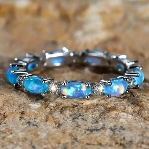 Elegant Blue Opal Silver Ring